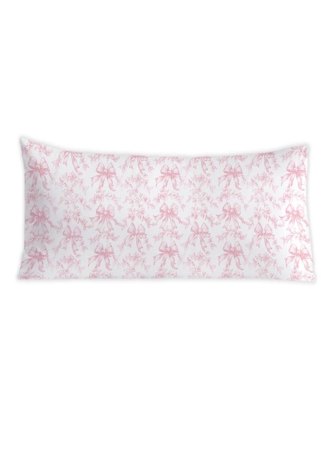 PIUD Coquette Pink Bow Grandmillennial Floral 20x54 Body Pillow Cover, Chinoiserie Decor, Girly Room Decor, Vintage Pink and White Flower Decorative Long Body Pillow Cases for Bed Couch - Image 1